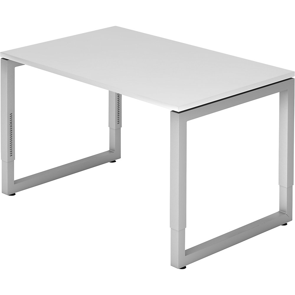 Eurokraft pro Bureautafel met frame van vierkante staalbuis, hoogte 650 - 850 mm, b x d = 1200 x 800 mm, wit / aluminiumzilver