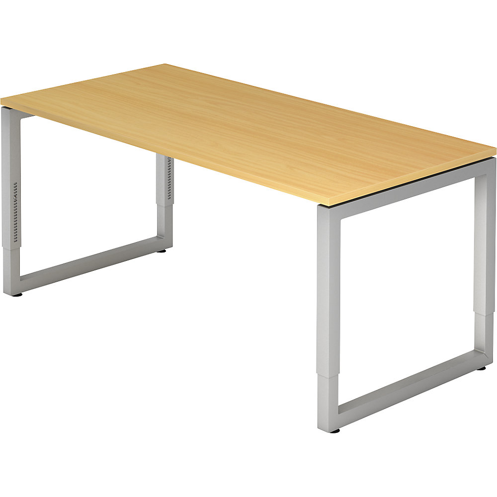 Eurokraft pro Bureautafel met frame van vierkante staalbuis, hoogte 650 - 850 mm, b x d = 1600 x 800 mm, beukenhout / aluminiumzilver