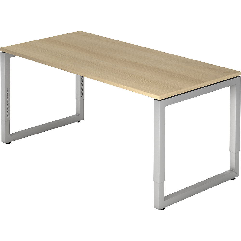 Eurokraft pro Bureautafel met frame van vierkante staalbuis, hoogte 650 - 850 mm, b x d = 1600 x 800 mm, eikenhout / aluminiumzilver