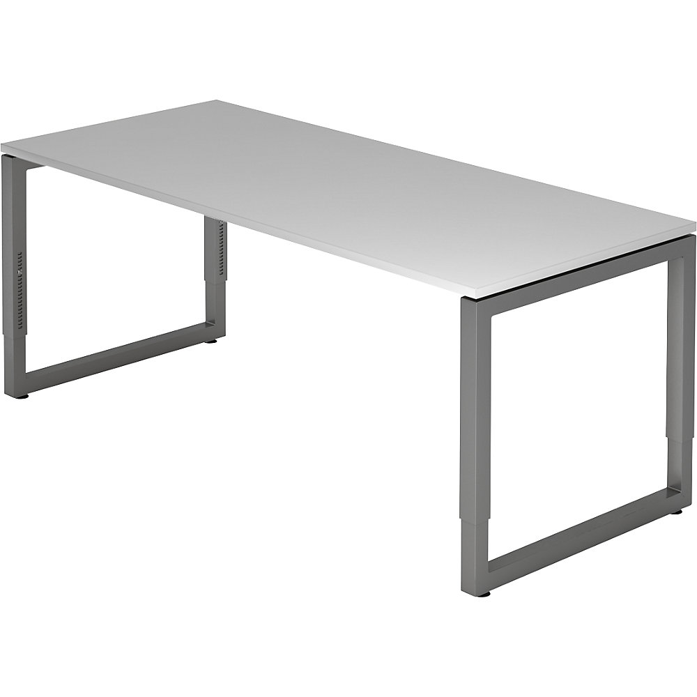 Eurokraft pro Bureautafel met frame van vierkante staalbuis, hoogte 650 - 850 mm, b x d = 1800 x 800 mm, lichtgrijs / grafiet
