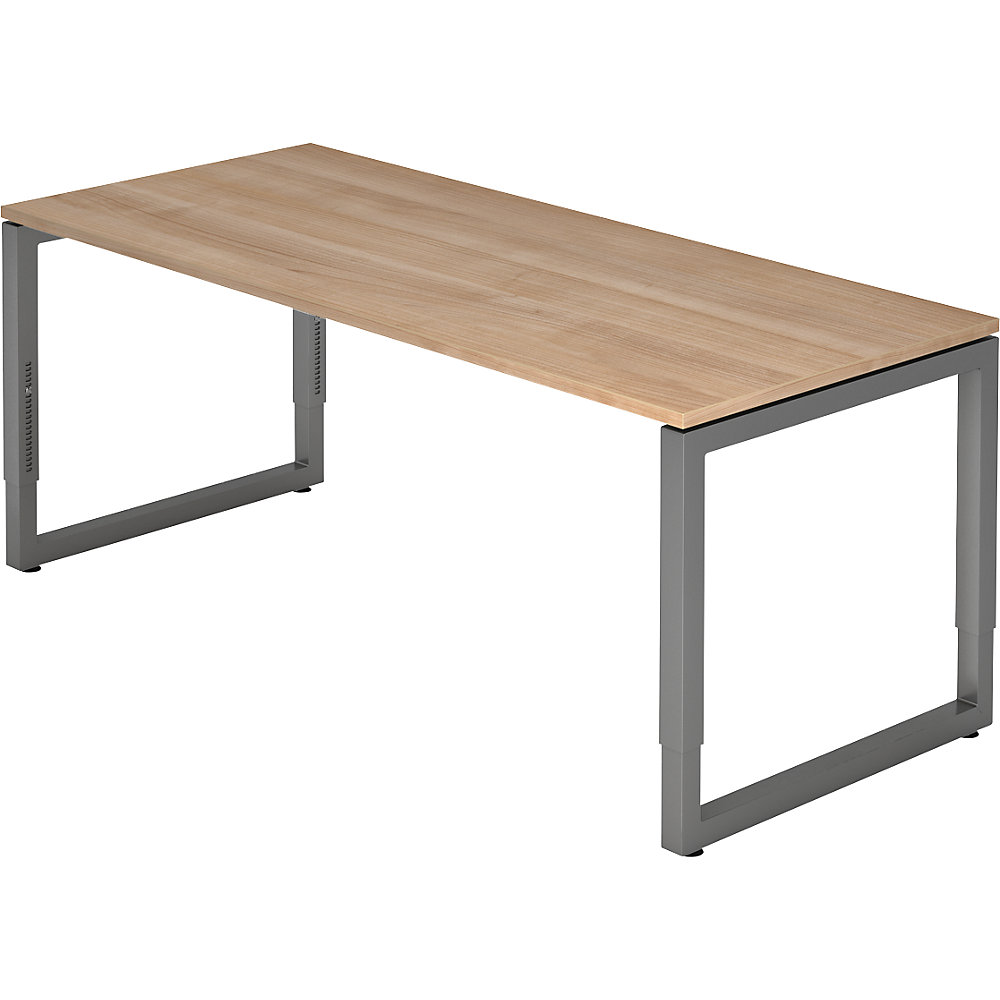 Eurokraft pro Bureautafel met frame van vierkante staalbuis, hoogte 650 - 850 mm, b x d = 1800 x 800 mm, notenhout / grafiet