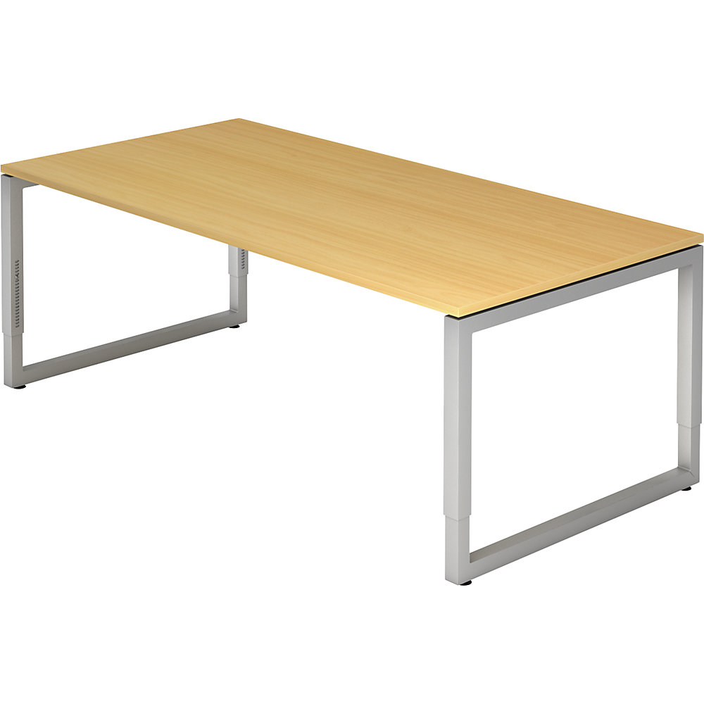 Eurokraft pro Bureautafel met frame van vierkante staalbuis, hoogte 650 - 850 mm, b x d = 2000 x 1000 mm, beukenhout / aluminiumzilver