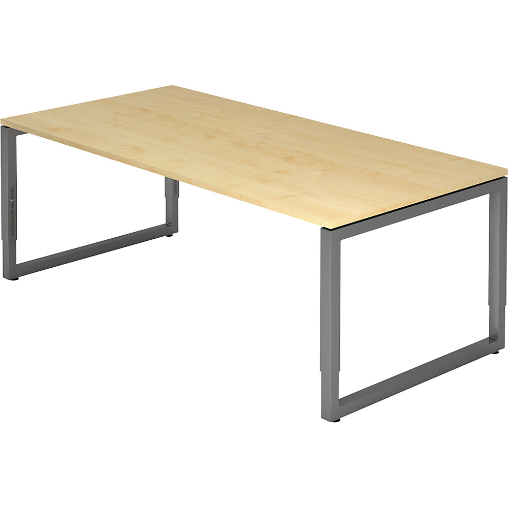 Eurokraft pro Bureautafel met frame van vierkante staalbuis, hoogte 650 - 850 mm, b x d = 2000 x 1000 mm, ahornhout / grafiet