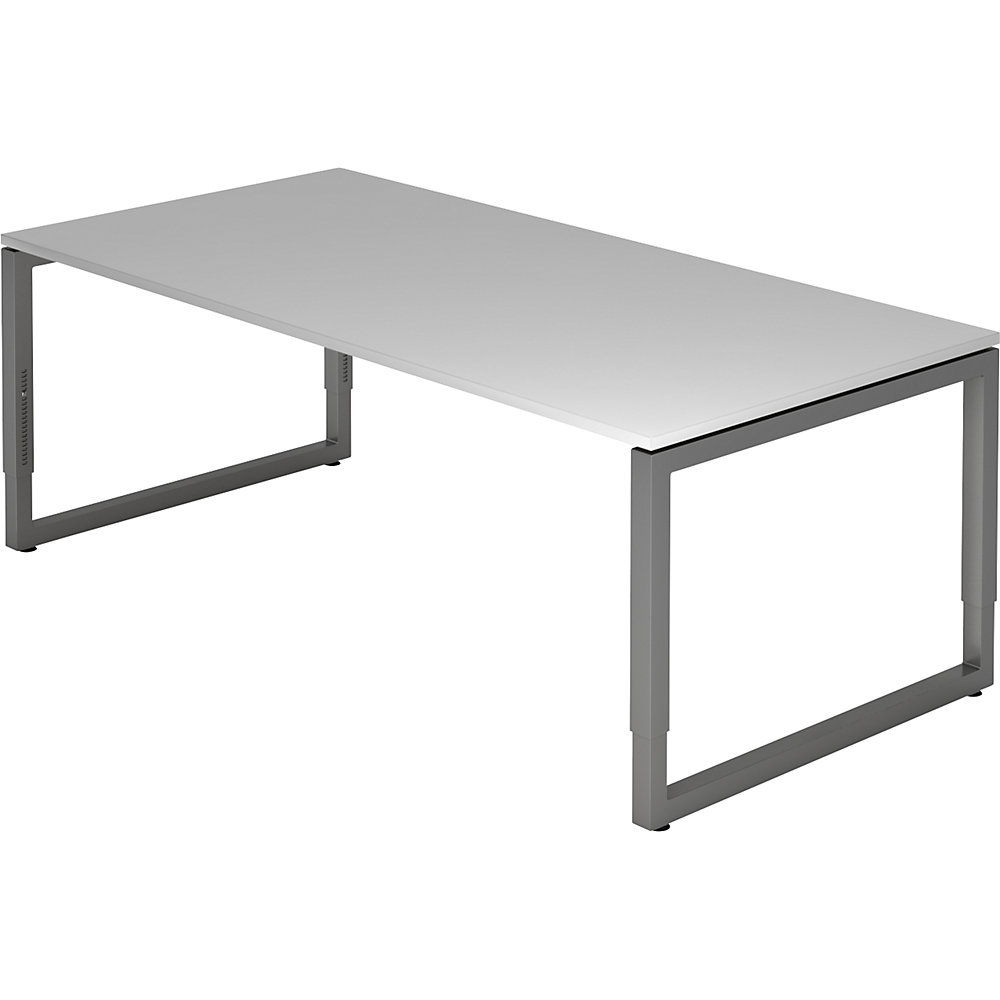 Eurokraft pro Bureautafel met frame van vierkante staalbuis, hoogte 650 - 850 mm, b x d = 2000 x 1000 mm, lichtgrijs / grafiet