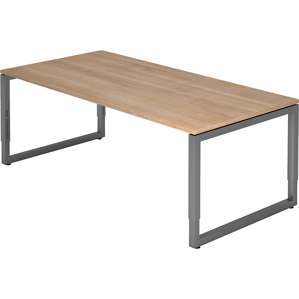 Eurokraft pro Bureautafel met frame van vierkante staalbuis, hoogte 650 - 850 mm, b x d = 2000 x 1000 mm, notenhout / grafiet