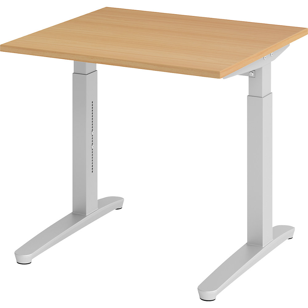 Eurokraft pro ANNY - Bureautafel met C-vormig onderstel, in hoogte verstelbaar 650 - 850 mm, breedte 800 mm, beukenhout / aluminiumzilver