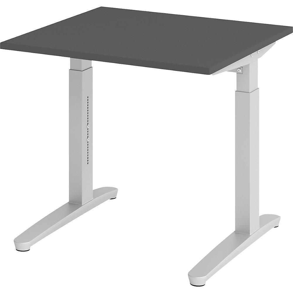 Eurokraft pro ANNY - Bureautafel met C-vormig onderstel, in hoogte verstelbaar 650 - 850 mm, breedte 800 mm, grafiet / aluminiumzilver