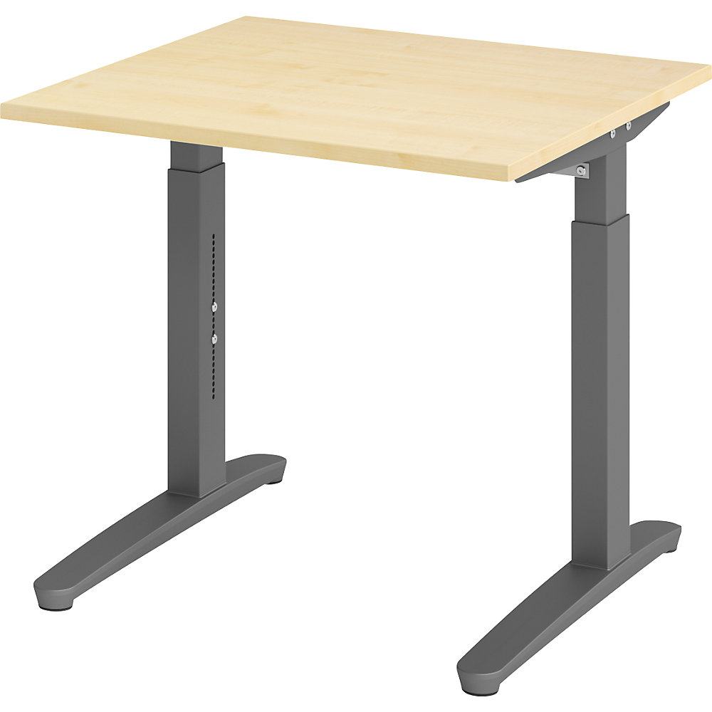 Eurokraft pro ANNY - Bureautafel met C-vormig onderstel, in hoogte verstelbaar 650 - 850 mm, breedte 800 mm, ahornhoutdecor / grafiet