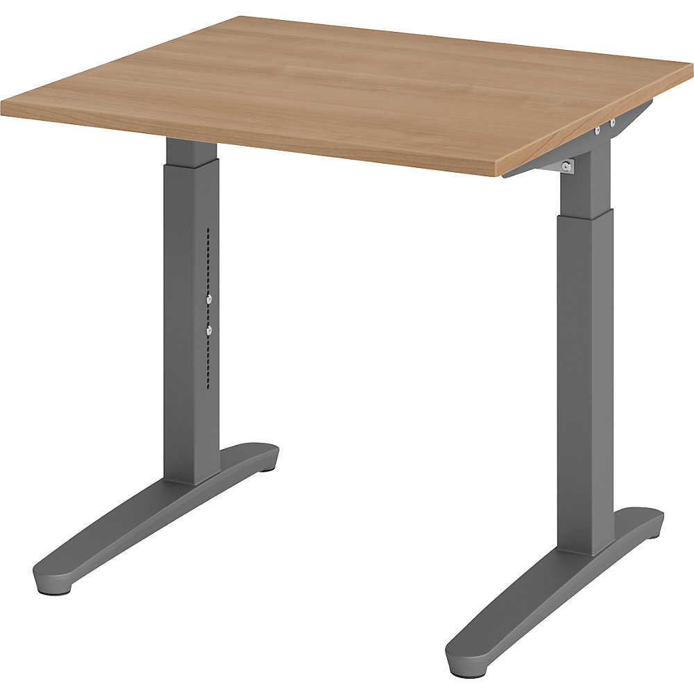Eurokraft pro ANNY - Bureautafel met C-vormig onderstel, in hoogte verstelbaar 650 - 850 mm, breedte 800 mm, notenhoutdecor / grafiet