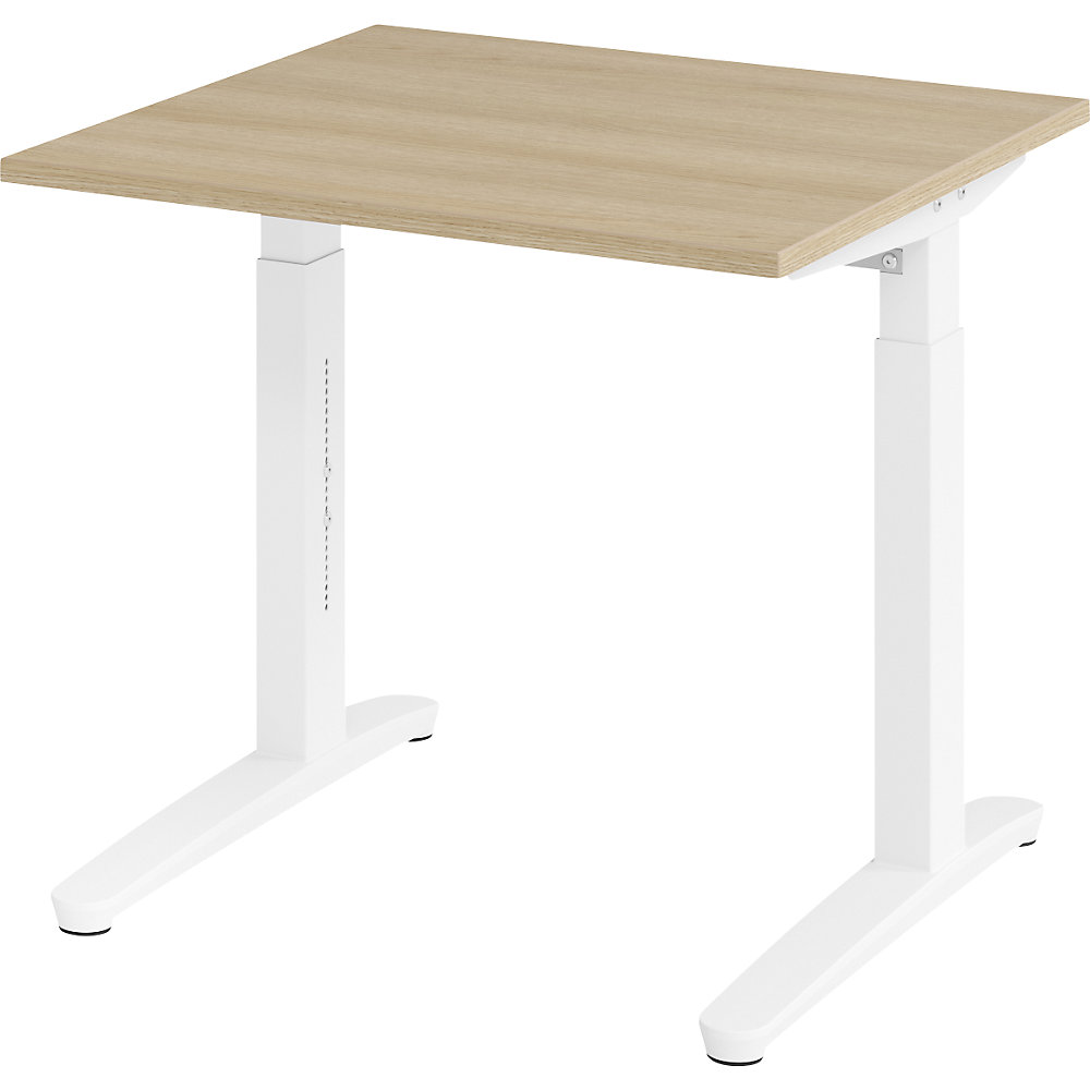 Eurokraft pro ANNY - Bureautafel met C-vormig onderstel, in hoogte verstelbaar 650 - 850 mm, breedte 800 mm, eikenhout / wit