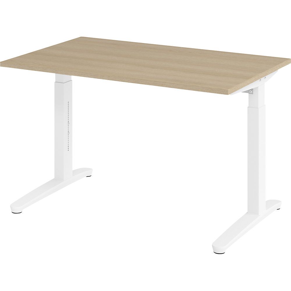 Eurokraft pro ANNY - Bureautafel met C-vormig onderstel, in hoogte verstelbaar 650 - 850 mm, breedte 1200 mm, eikenhout / wit