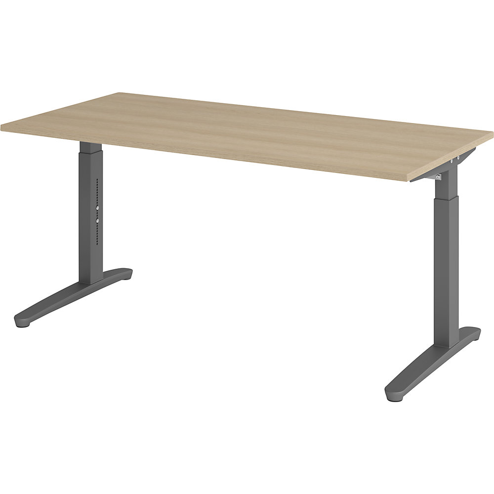 Eurokraft pro ANNY - Bureautafel met C-vormig onderstel, in hoogte verstelbaar 650 - 850 mm, breedte 1600 mm, eikenhout / grafiet
