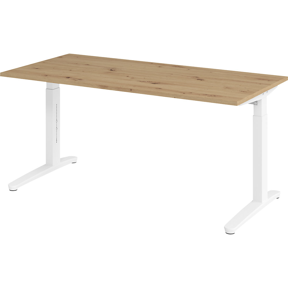 Eurokraft pro ANNY - Bureautafel met C-vormig onderstel, in hoogte verstelbaar 650 - 850 mm, breedte 1600 mm, eikenhout met noesten / wit