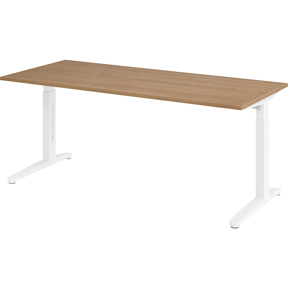 Eurokraft pro ANNY - Bureautafel met C-vormig onderstel, in hoogte verstelbaar 650 - 850 mm, breedte 1800 mm, notenhoutdecor / wit