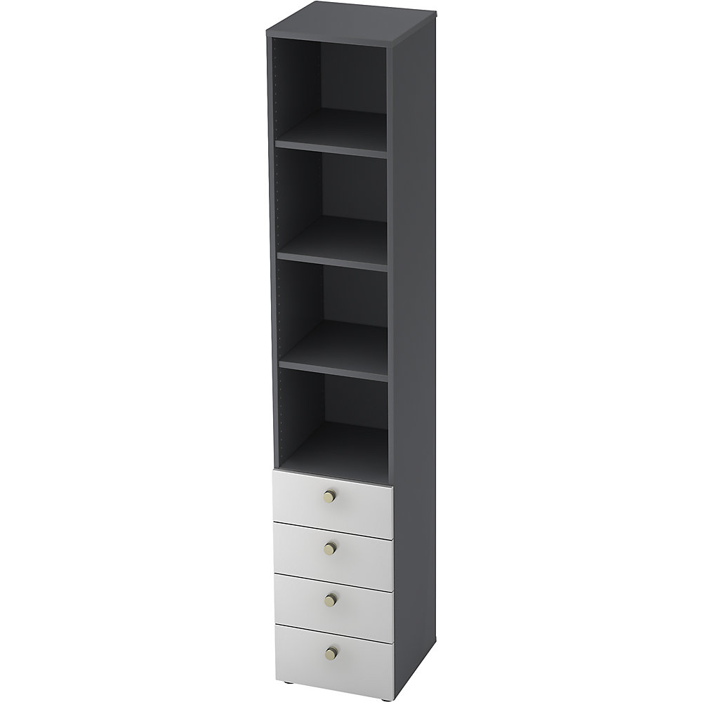 Eurokraft pro Combi-kast, 3 legborden, 4 laden, grafiet / wit