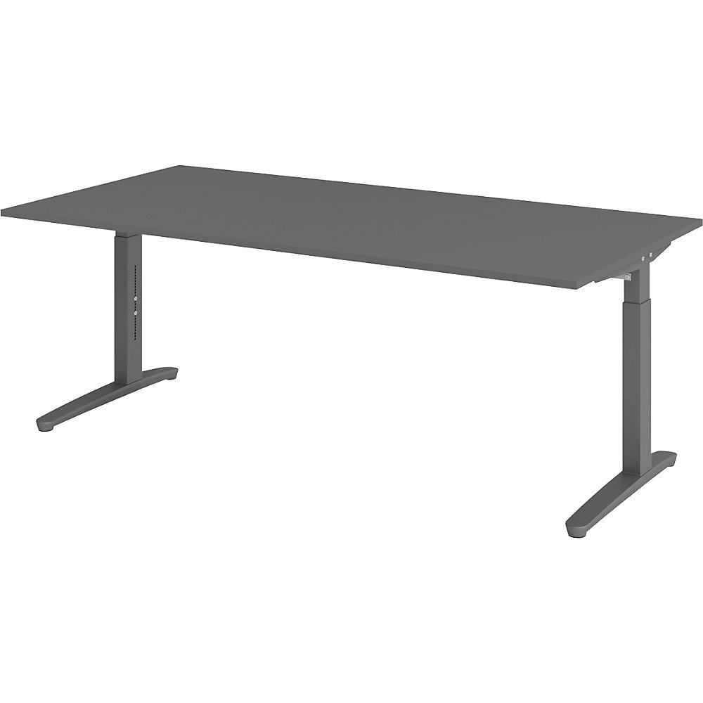 ANNY - Bureautafel met C-vormig onderstel, in hoogte verstelbaar van 650 - 850 mm, breedte 2000 mm, grafiet / grafiet