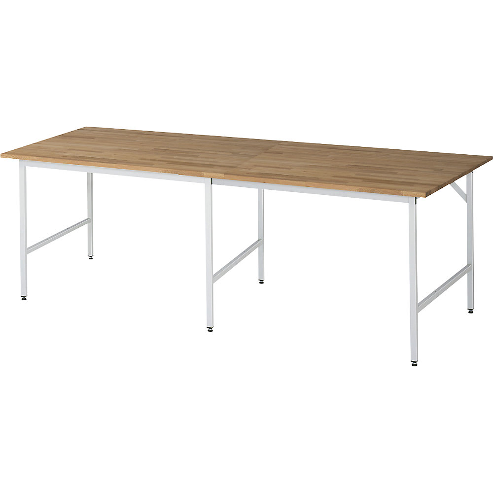 Arbeitstisch, höhenverstellbar, Gestell 30 x 30 mm, Buchenplatte massiv, BxT 2500 x 1000 mm, lichtgrau RAU