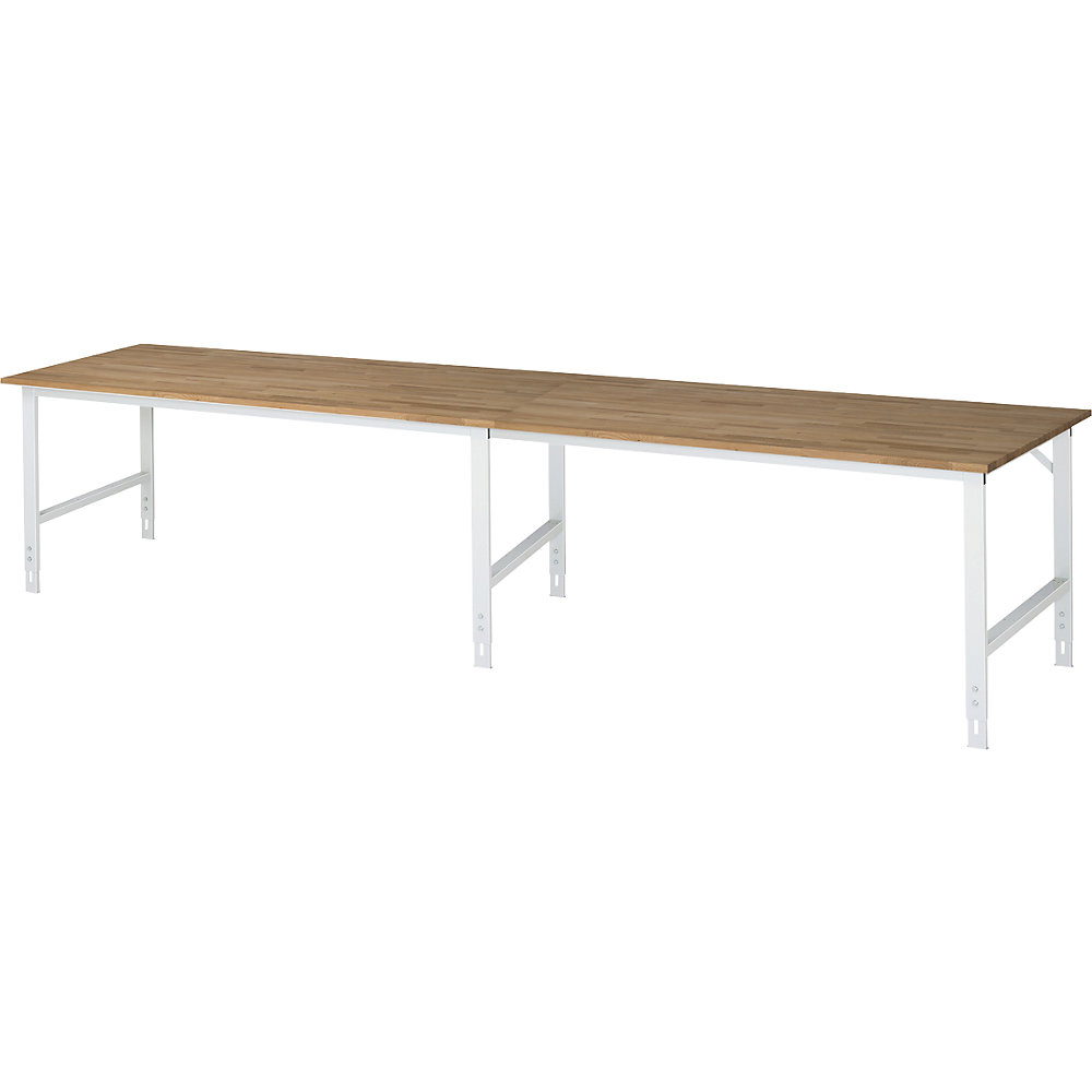Arbeitstisch, höhenverstellbar, Gestell 60 x 30 mm, Buchenplatte massiv, BxT 4000 x 1000 mm, lichtgrau RAU
