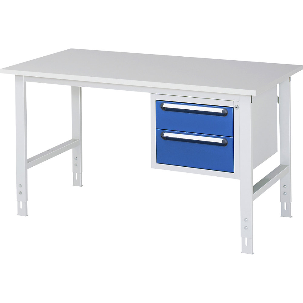 kaiserkraft Arbeitstisch mit Schubladenschrank, Unterbau-Container mit 2 Schubladen 1 x 150, 1 x 180 mm, BxT 1500 x 800 mm, M-Platte, Stärke 22 mm