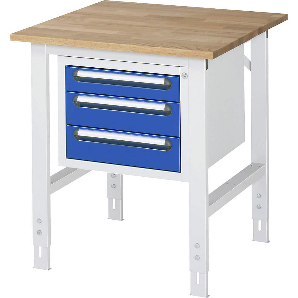 Kaiserkraft Workbench with 3-Drawer Cabinet Light Gray 750x800 mm