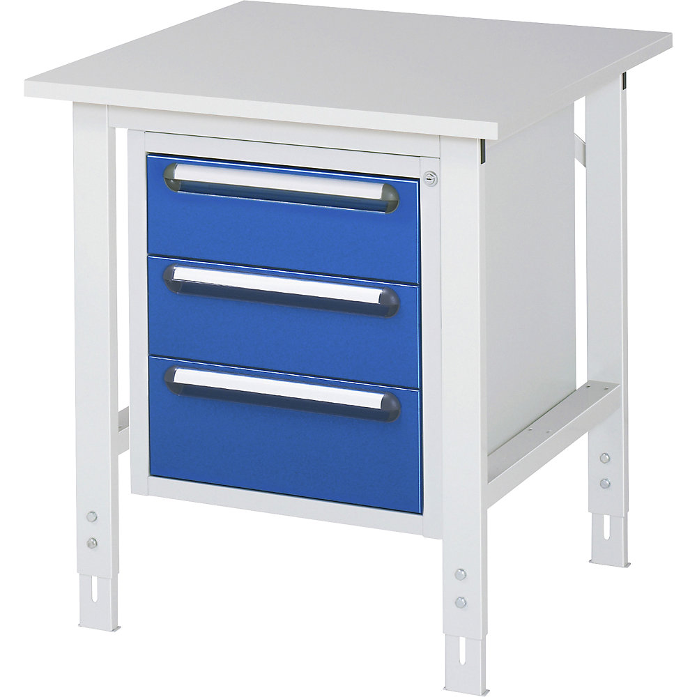 kaiserkraft Arbeitstisch mit Schubladenschrank, Unterbau-Container mit 3 Schubladen 2 x 150, 1 x 180 mm, BxT 750 x 800 mm, M-Platte, Stärke 22 mm
