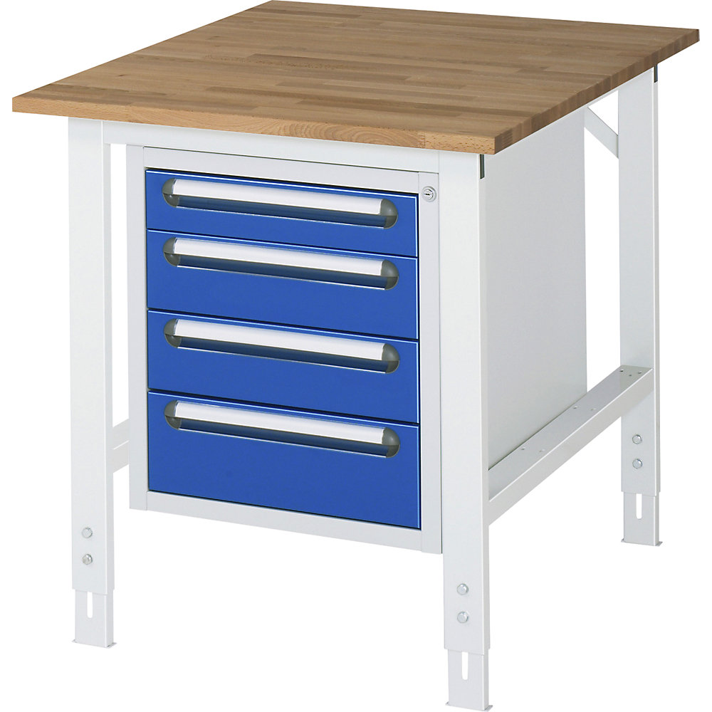 kaiserkraft Arbeitstisch mit Schubladenschrank, Unterbau-Container mit 4 Schubladen 1 x 90, 2 x 120, 1 x 140 mm, BxT 750 x 1000 mm, B-Platte, Stärke 25 mm