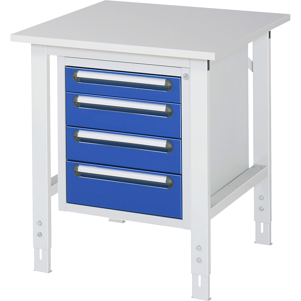 kaiserkraft Arbeitstisch mit Schubladenschrank, Unterbau-Container mit 4 Schubladen 1 x 90, 2 x 120, 1 x 140 mm, BxT 750 x 800 mm, M-Platte, Stärke 22 mm