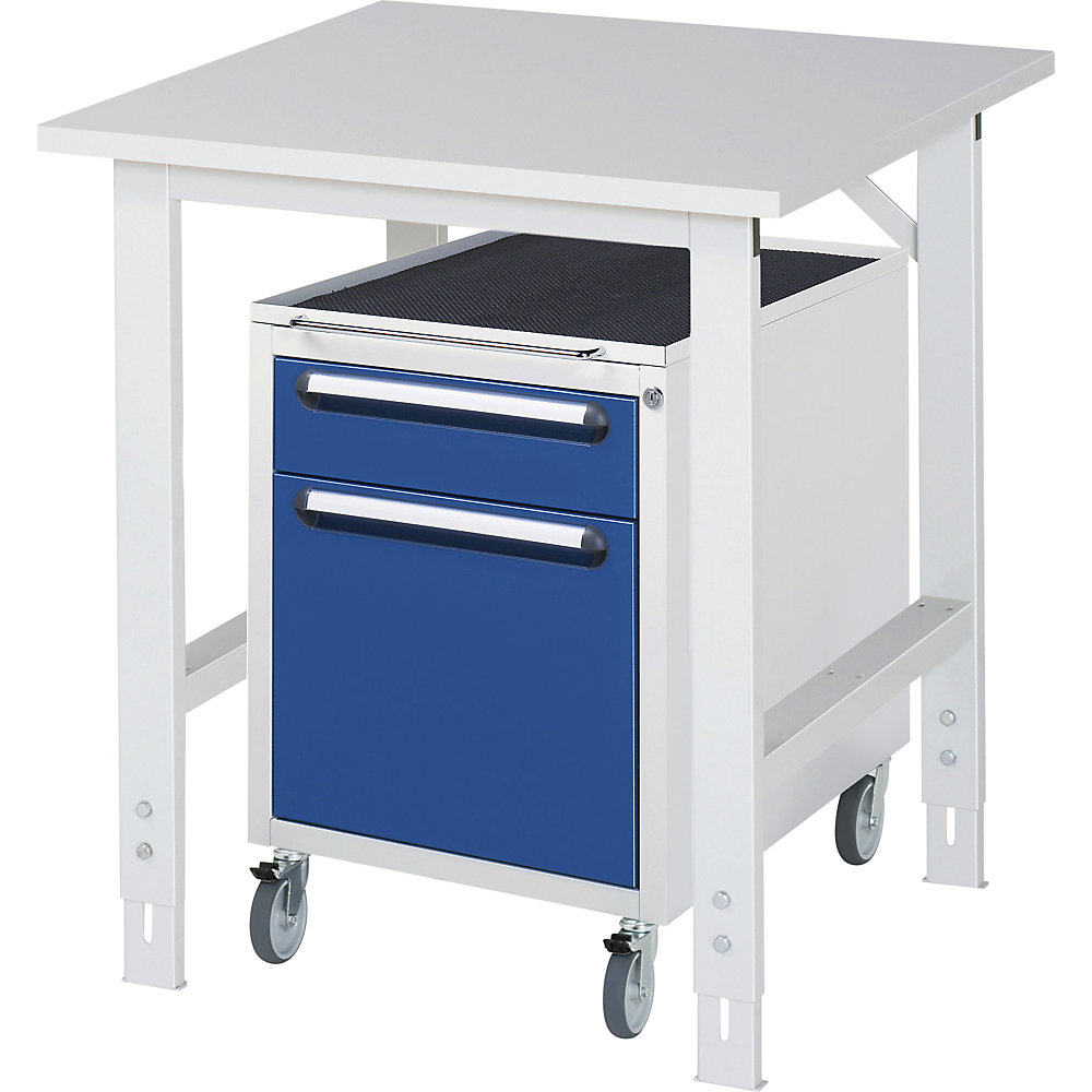 kaiserkraft Arbeitstisch mit Schubladenschrank, Roll-Container mit 2 Schubladen 1 x 120, 1 x 360 mm, BxT 750 x 800 mm, M-Platte, Stärke 22 mm