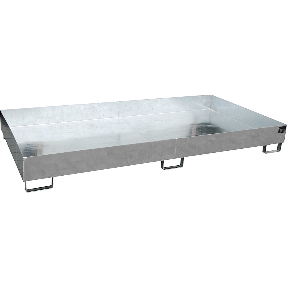 Regal-Bodenwanne, 570 l Auffangvolumen, LxBxH 2650 x 1300 x 300 mm, ohne Gitterrost, feuerverzinkt eurokraft pro