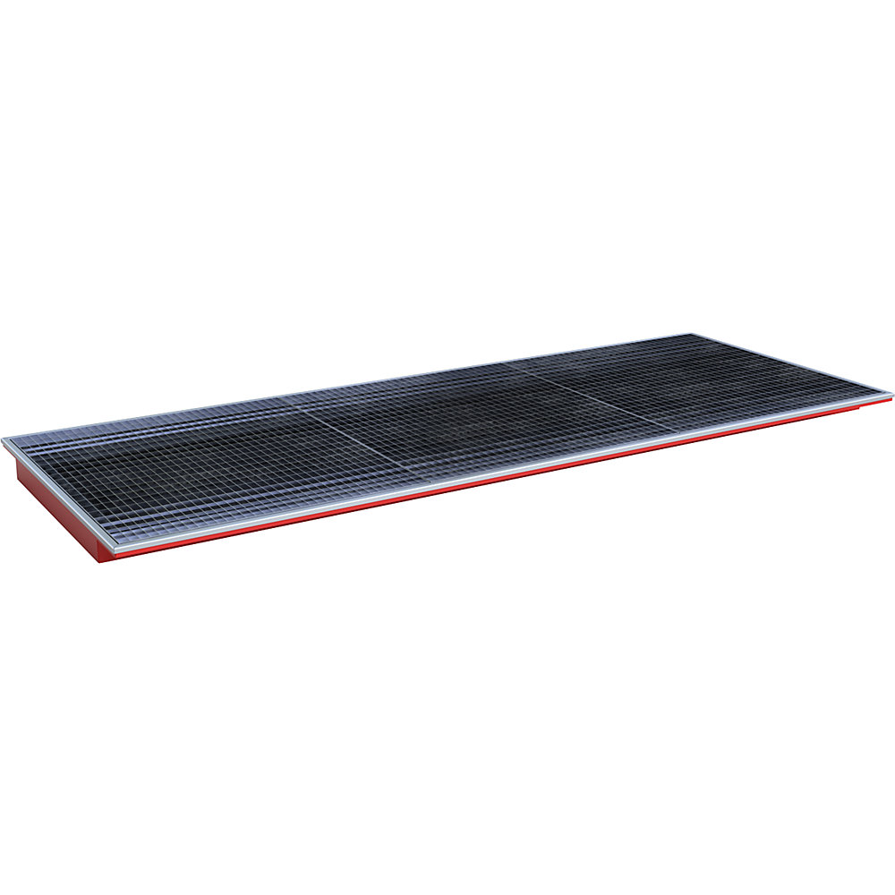 Regal-Einhängewanne, mit PE-Einsatz und Gitterrost, LxBxH 3265 x 1265 x 115 mm, rot lackiert eurokraft pro