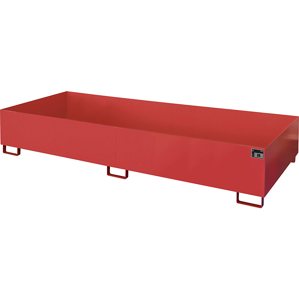 Regal-Bodenwanne, 1000 l Auffangvolumen, LxBxH 3250 x 1300 x 380 mm, ohne Gitterrost, feuerrot eurokraft pro
