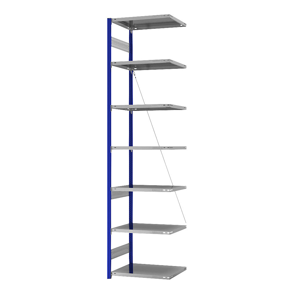 Steckregal, Bauart leicht, einseitig, HxBxT 3000 x 750 x 500 mm, blau/verzinkt, Anbauregal eurokraft pro