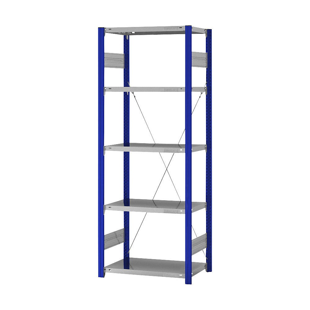 Steckregal, Bauart leicht, einseitig, HxBxT 2000 x 750 x 400 mm, blau/verzinkt, Grundregal eurokraft pro