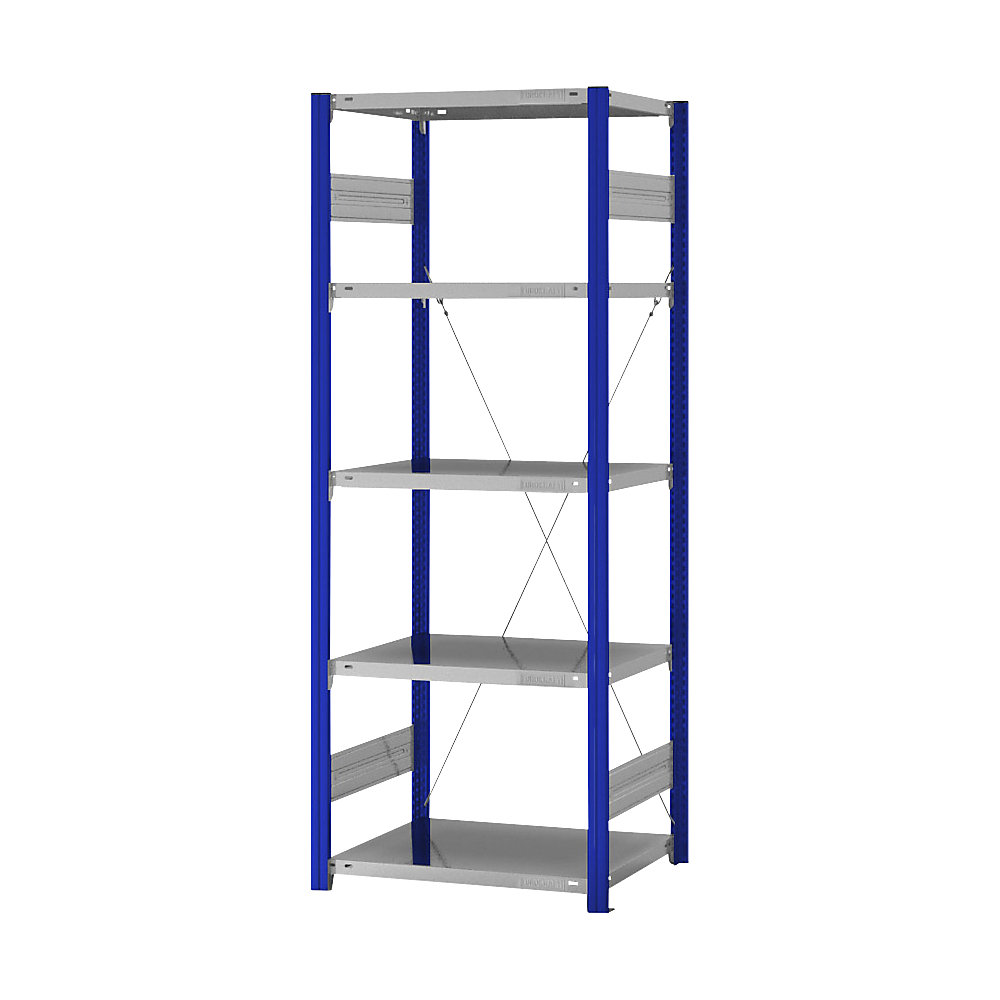 eurokraft pro Estantería ensamblable de almacén, RAL 5010, construcción ligera, altura de estantería 2000 mm, anchura 750 mm, profundidad de balda 500 mm, estantería básica