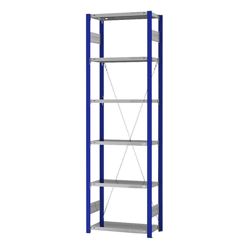 eurokraft pro Estantería ensamblable de almacén, RAL 5010, construcción ligera, altura de estantería 2500 mm, anchura 750 mm, profundidad de balda 300 mm, estantería básica