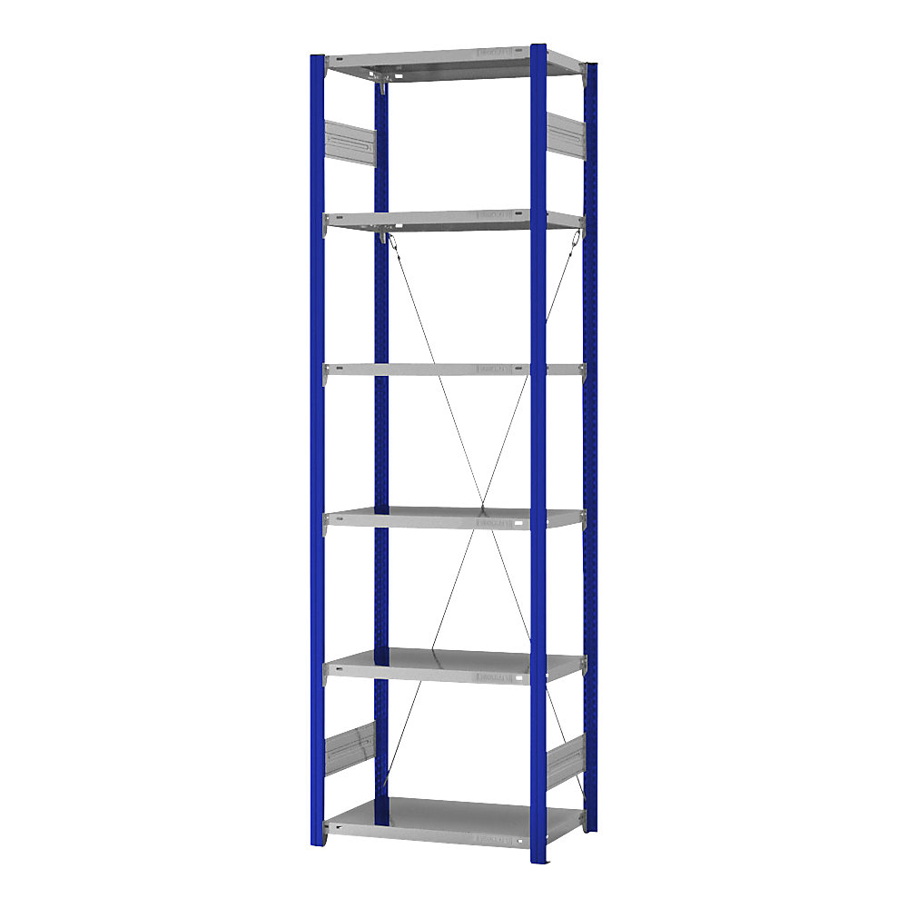 eurokraft pro Estantería ensamblable de almacén, RAL 5010, construcción ligera, altura de estantería 2500 mm, anchura 750 mm, profundidad de balda 400 mm, estantería básica