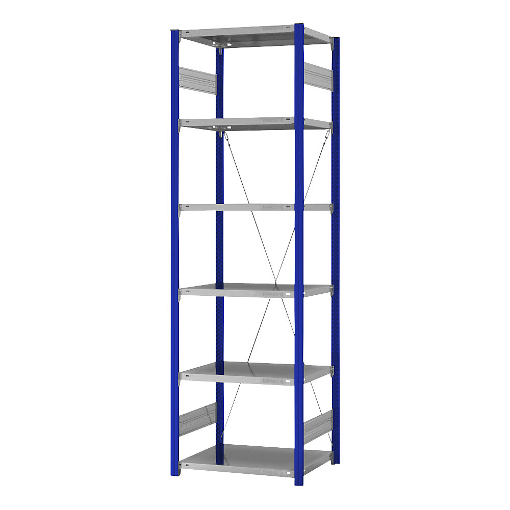 eurokraft pro Estantería ensamblable de almacén, RAL 5010, construcción ligera, altura de estantería 2500 mm, anchura 750 mm, profundidad de balda 500 mm, estantería básica