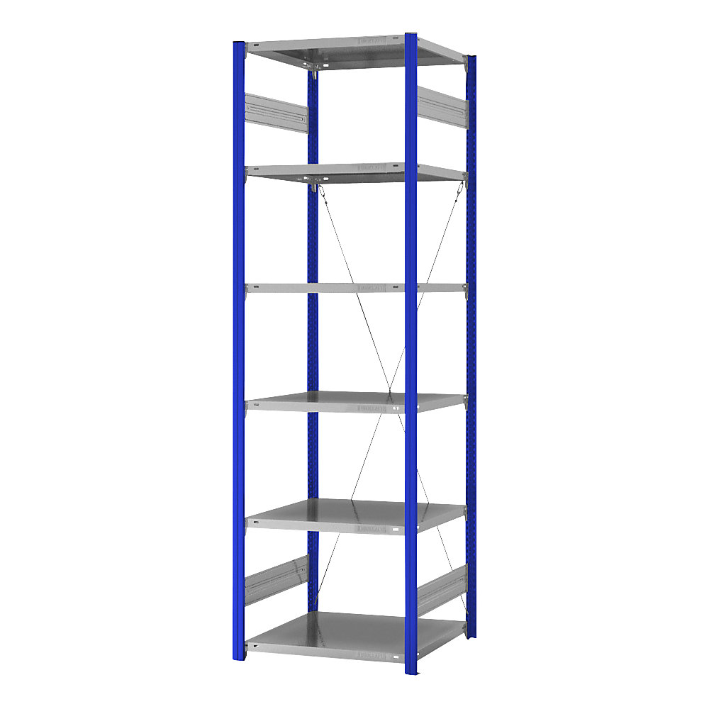 eurokraft pro Estantería ensamblable de almacén, RAL 5010, construcción ligera, altura de estantería 2500 mm, anchura 750 mm, profundidad de balda 600 mm, estantería básica