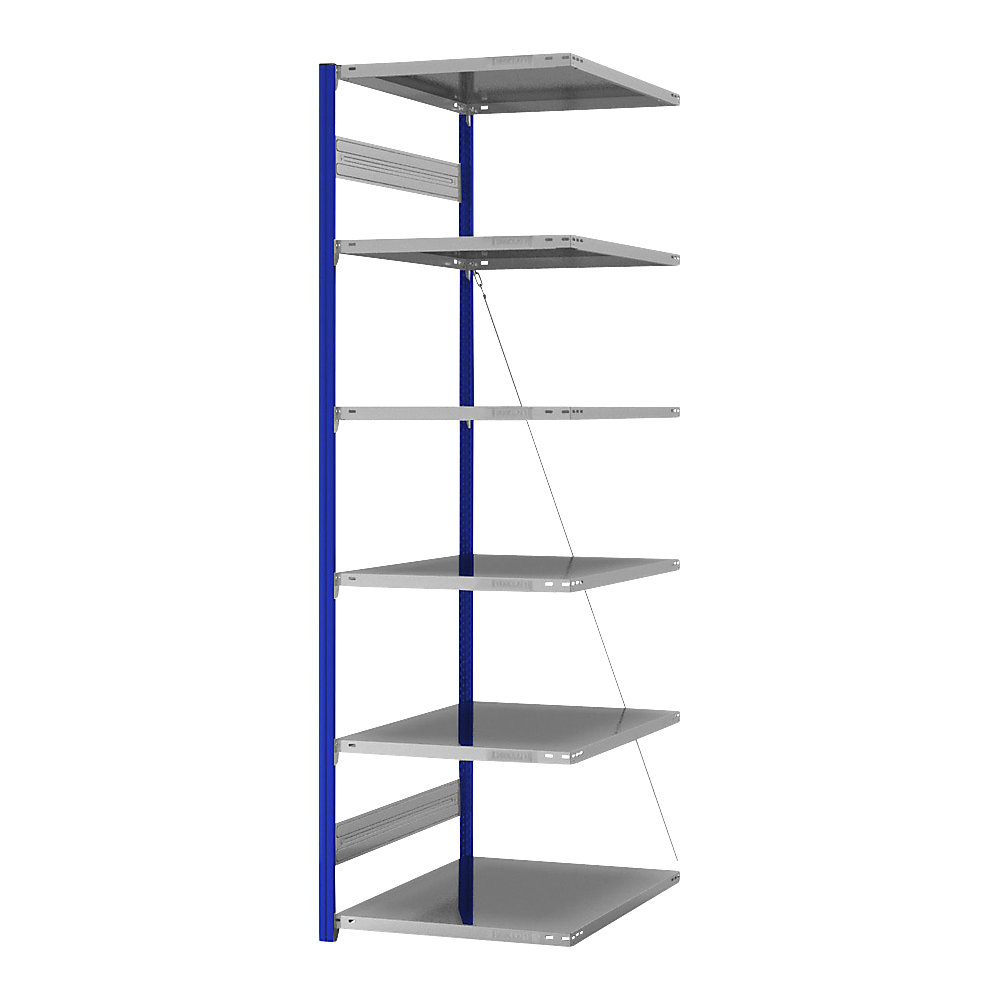 Steckregal, Bauart leicht, einseitig, HxBxT 2500 x 750 x 800 mm, blau/verzinkt, Anbauregal eurokraft pro