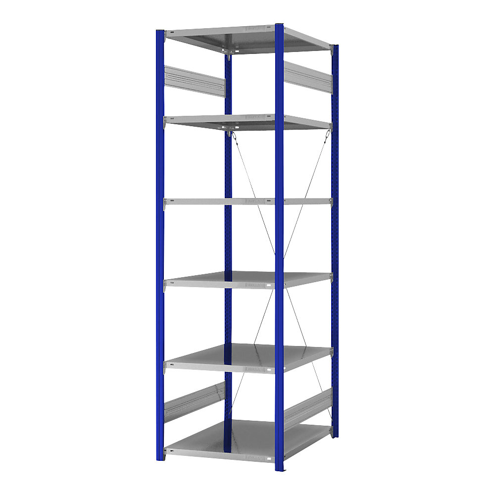 eurokraft pro Estantería ensamblable de almacén, RAL 5010, construcción ligera, altura de estantería 2500 mm, anchura 750 mm, profundidad de balda 800 mm, estantería básica