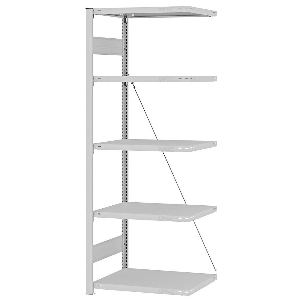 Steckregal, Bauart leicht, einseitig, HxBxT 2000 x 750 x 500 mm, grau, Anbauregal eurokraft pro