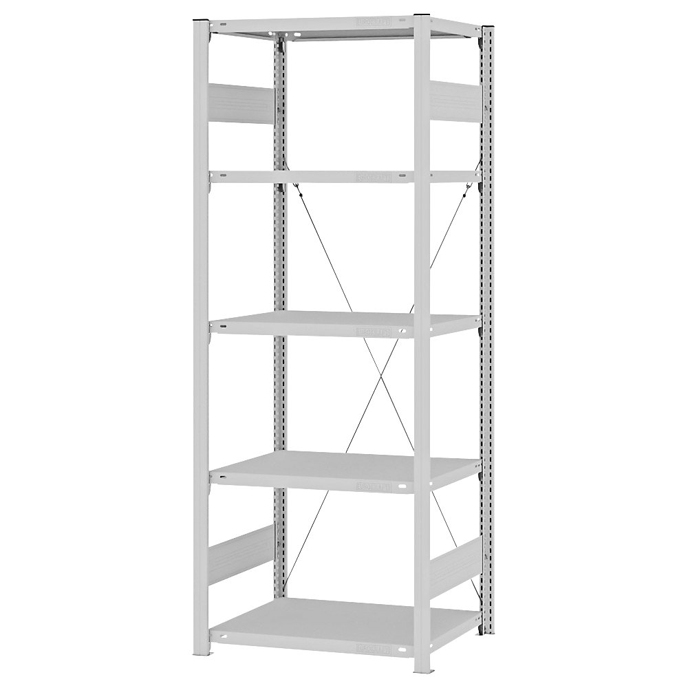eurokraft pro Estantería ensamblable de almacén, RAL 7035, construcción semipesada, altura de estantería 2000 mm, empleo por un solo lado, profundidad de balda 500 mm, estantería básica