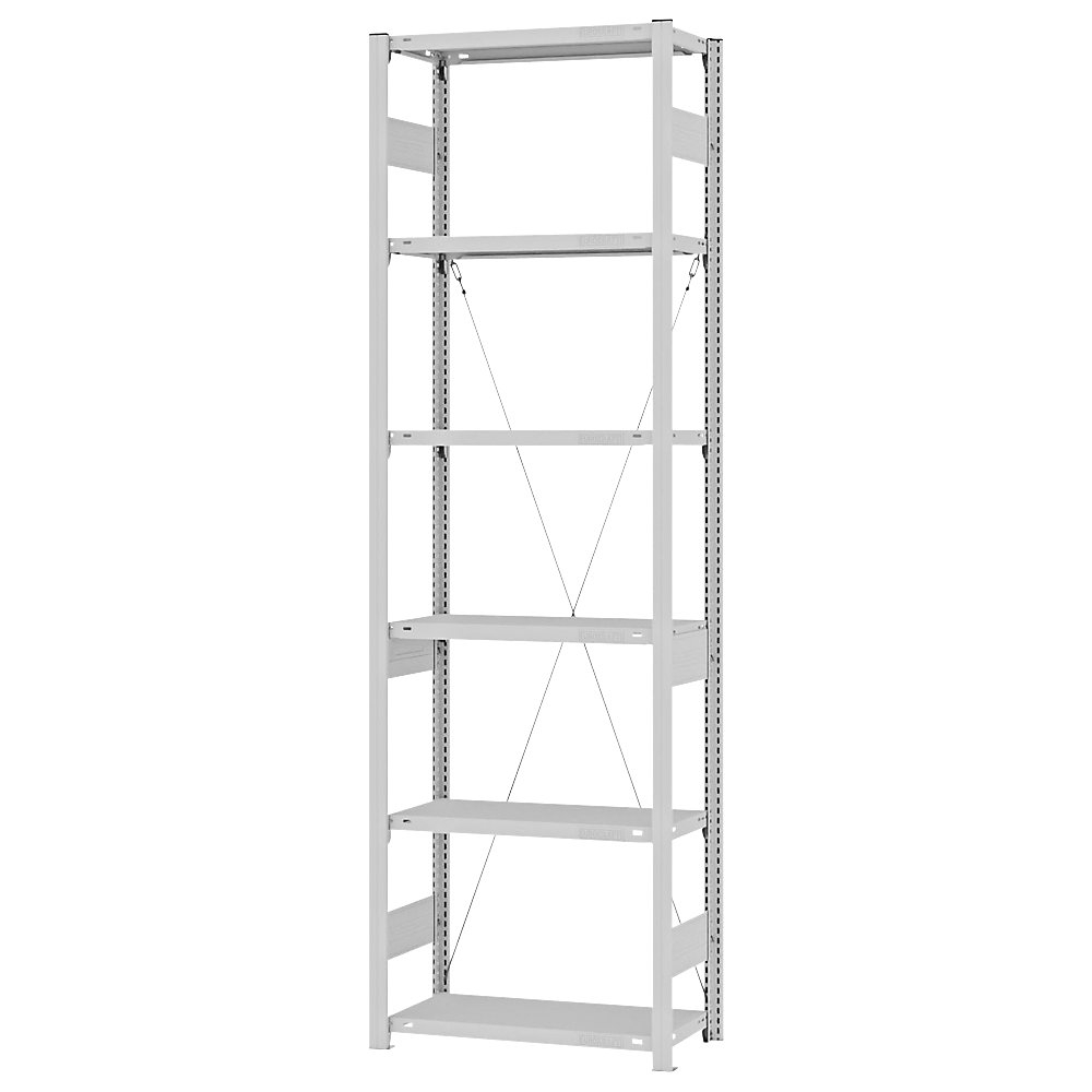 eurokraft pro Estantería ensamblable de almacén, RAL 7035, construcción semipesada, altura de estantería 2500 mm, empleo por un solo lado, profundidad de balda 300 mm, estantería básica