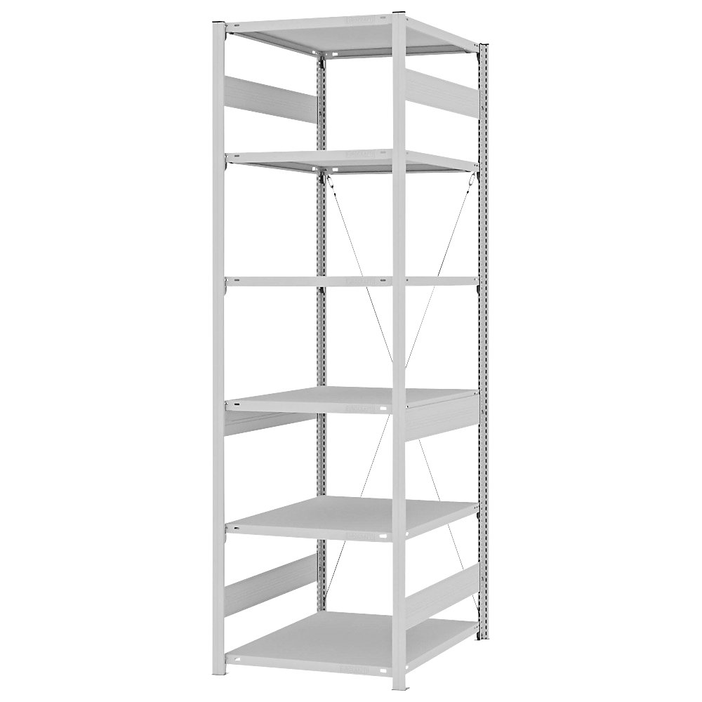 eurokraft pro Estantería ensamblable de almacén, RAL 7035, construcción semipesada, altura de estantería 2500 mm, empleo por un solo lado, profundidad de balda 800 mm, estantería básica