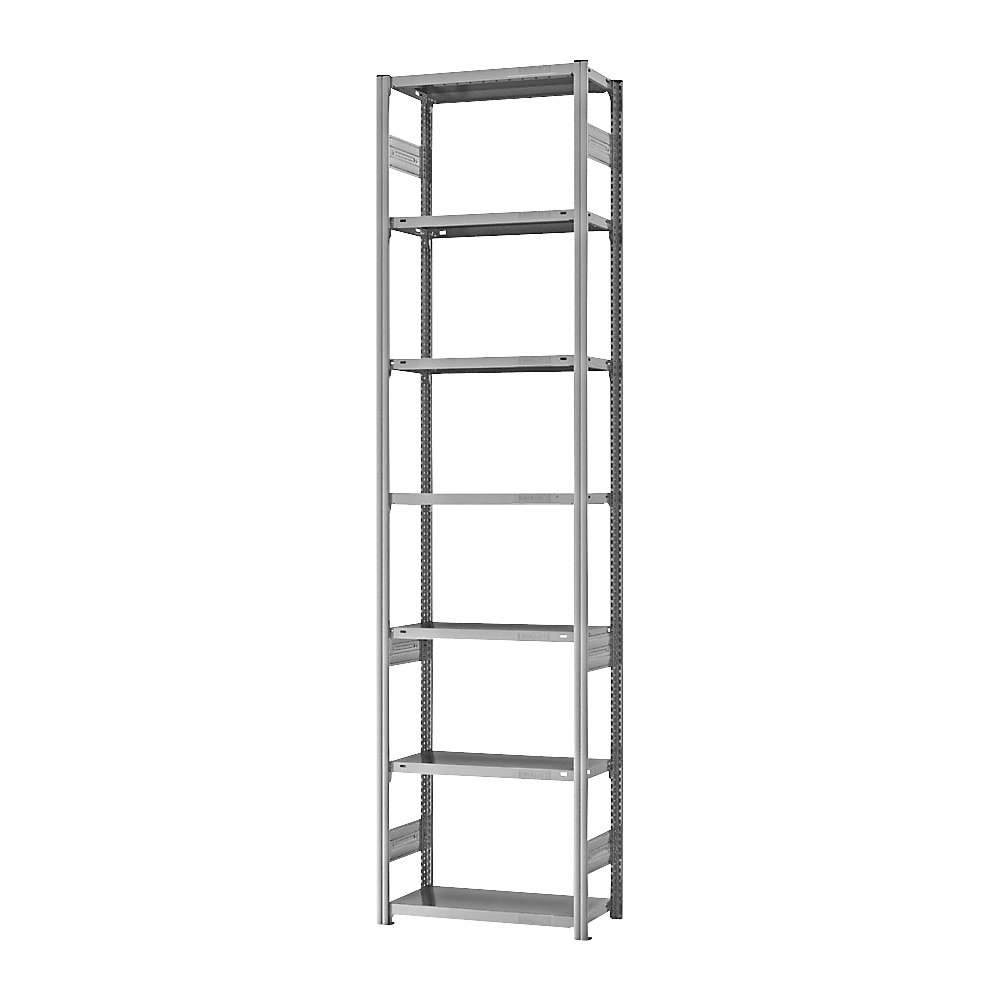 Steckregal, Bauart leicht, doppelseitig, HxBxT 3000 x 750 x 300 mm, verzinkt, Grundregal eurokraft pro