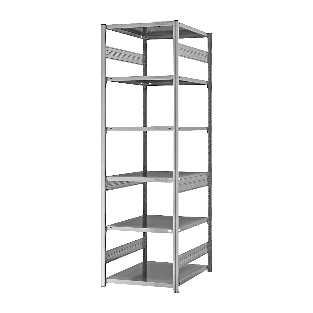 eurokraft pro Estantería ensamblable de almacén, galvanizada, construcción semipesada, altura de estantería 2500 mm, empleo por ambos lados, profundidad de balda 800 mm, estantería básica