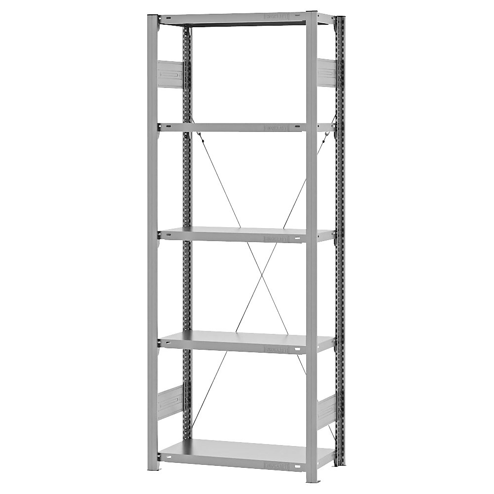Steckregal, Bauart mittelschwer, einseitig, HxBxT 2000 x 750 x 300 mm, verzinkt, Grundregal eurokraft pro