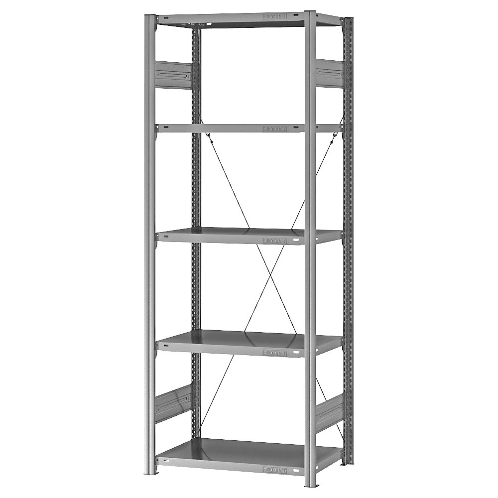 eurokraft pro Estantería ensamblable de almacén, galvanizada, construcción semipesada, altura de estantería 2000 mm, empleo por un solo lado, profundidad de balda 400 mm, estantería básica