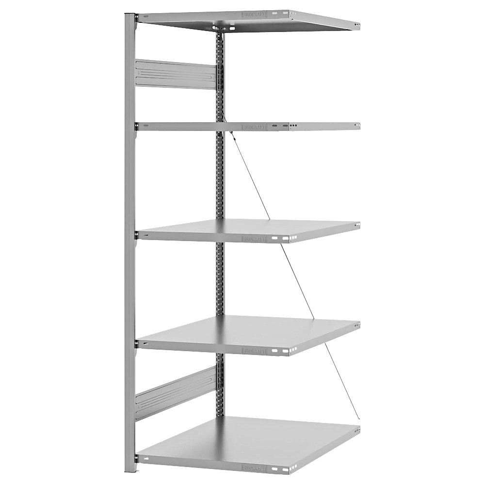 Steckregal, Bauart mittelschwer, einseitig, HxBxT 2000 x 750 x 800 mm, verzinkt, Anbauregal eurokraft pro