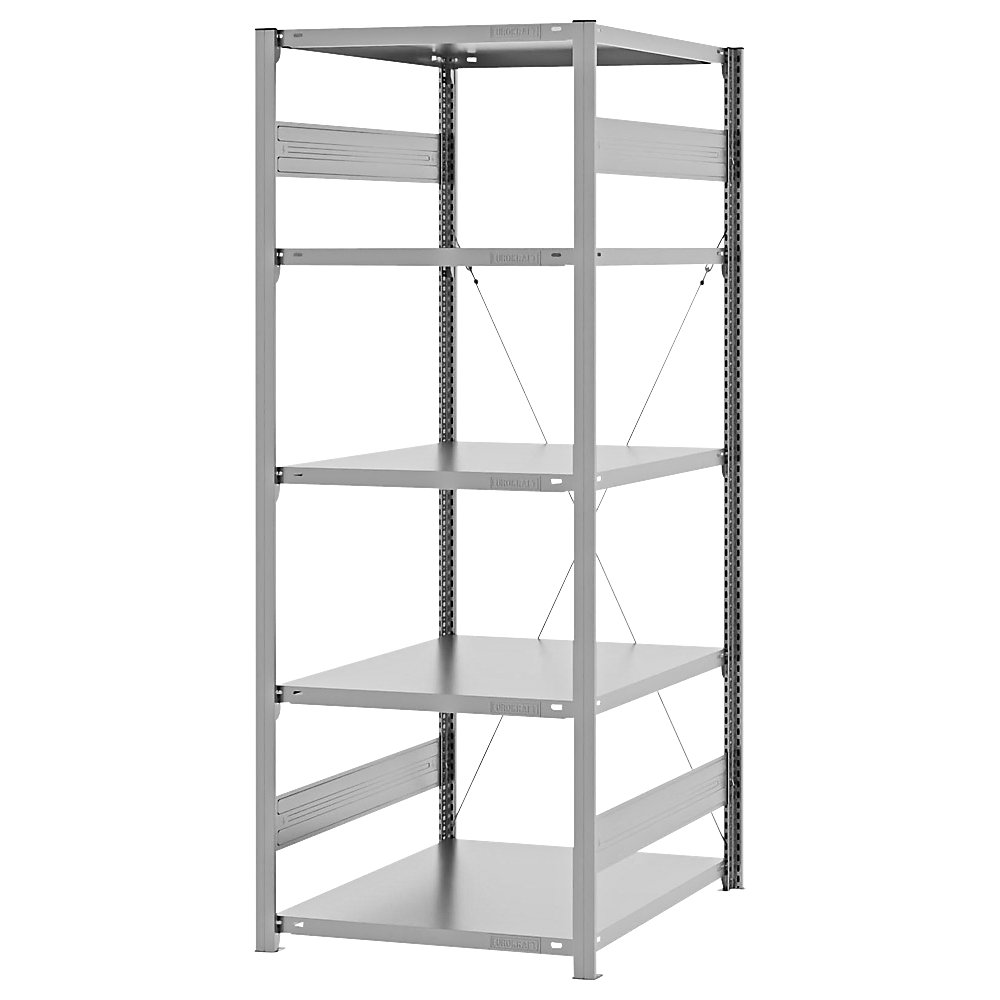 eurokraft pro Estantería ensamblable de almacén, galvanizada, construcción semipesada, altura de estantería 2000 mm, empleo por un solo lado, profundidad de balda 800 mm, estantería básica
